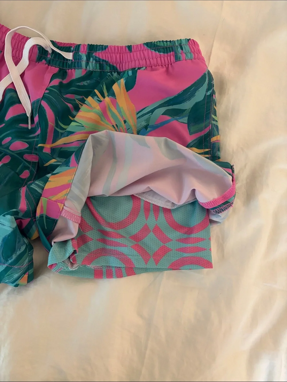 chubbies Teal and Pink Retro Swim Trunks